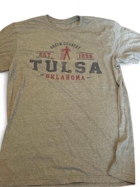 Tulsa Oklahoma Graphic Tee - Olive Green with Navy & Red Print